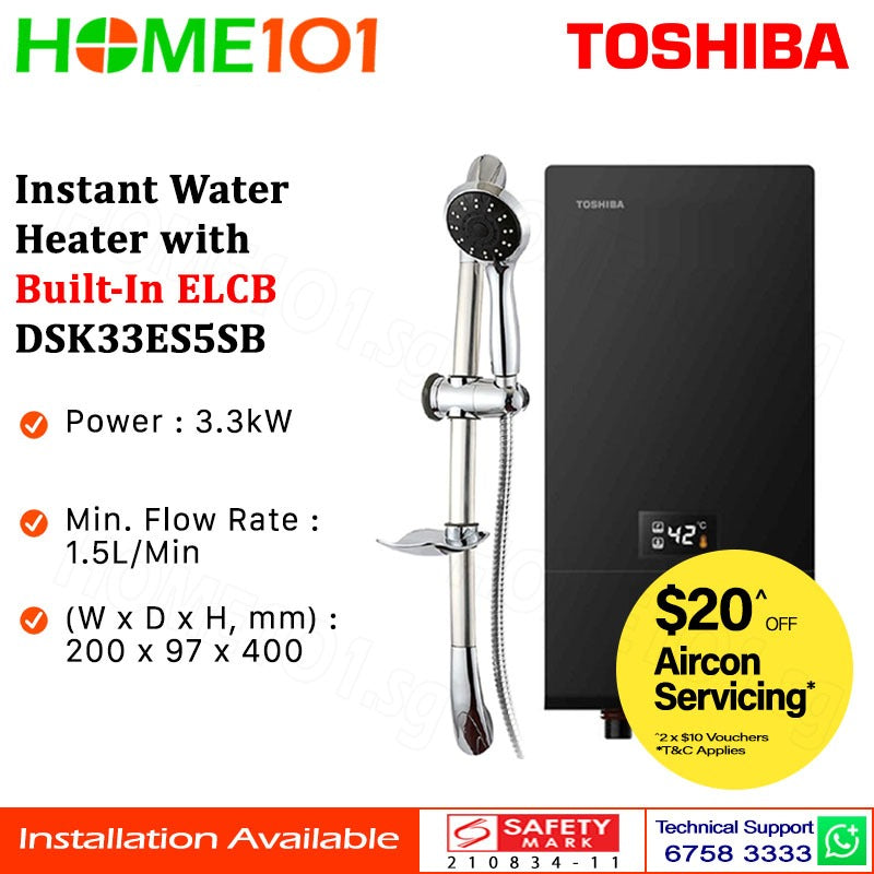 Toshiba Digital Instant Water Heater with Build in ELCB DSK33ES5SB