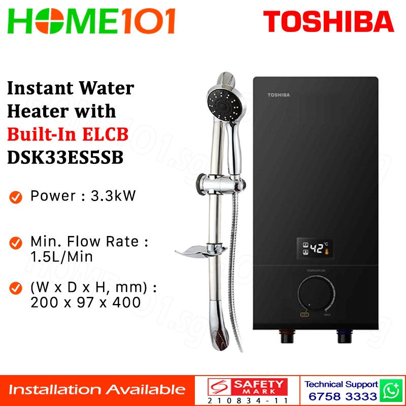 Toshiba Digital Instant Water Heater with Build in ELCB DSK33ES5SB