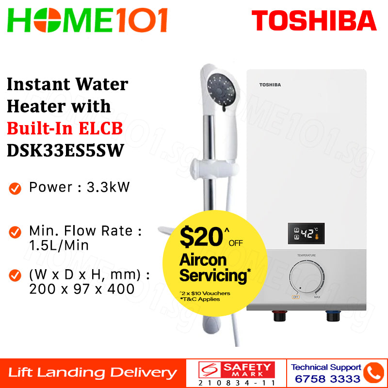 Toshiba Digital Instant Water Heater with Build in ELCB DSK33ES5SW