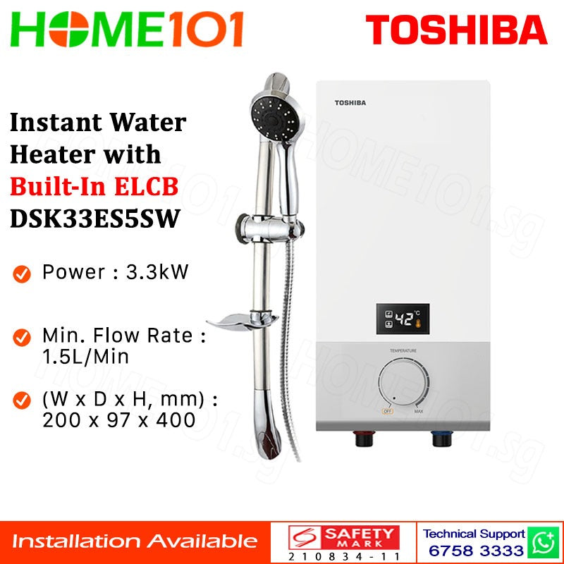 Toshiba Digital Instant Water Heater with Build in ELCB DSK33ES5SW