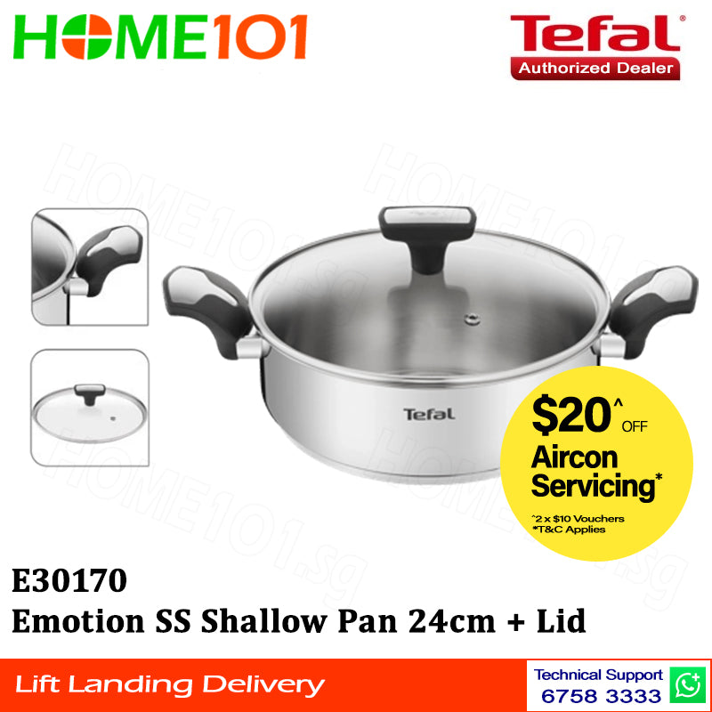 Tefal Emotion Stainless Steel Shallow Pan 24cm + Lid E30170