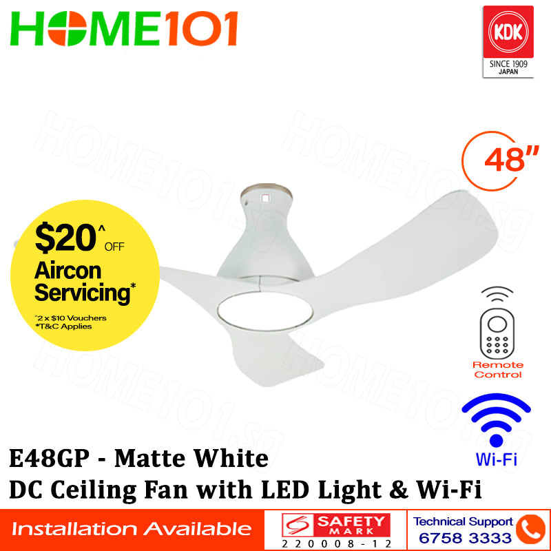 KDK Ceiling Fan with DC Motor LED Light & Wi-Fi 48" E48GP