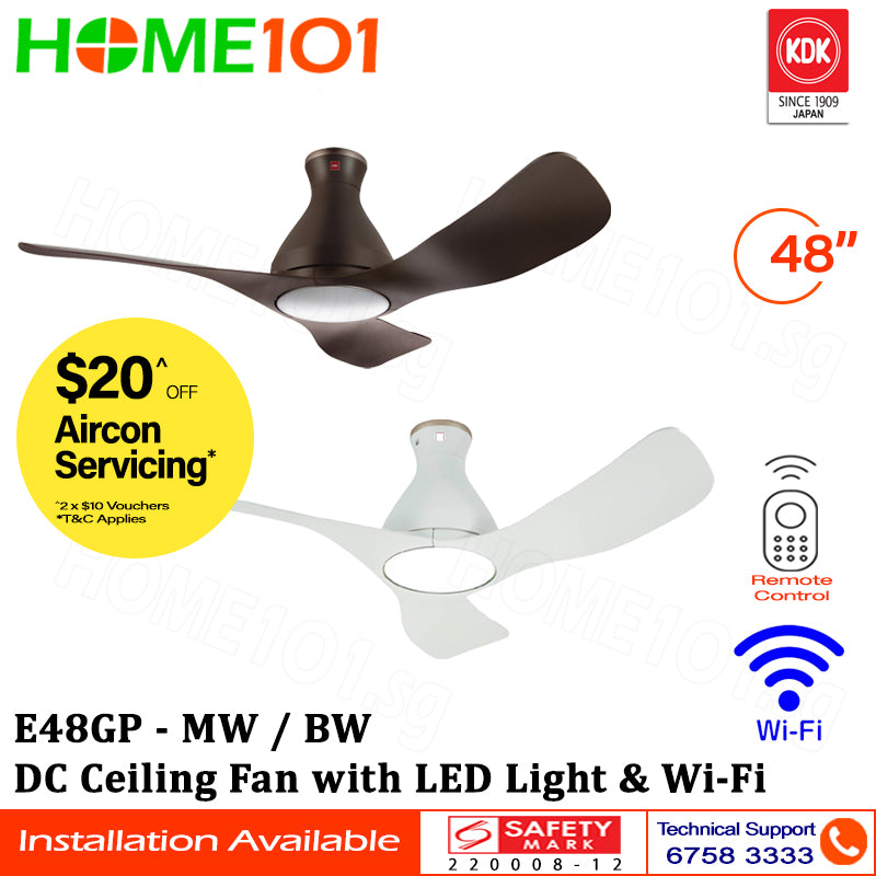KDK Ceiling Fan with DC Motor LED Light & Wi-Fi 48" E48GP