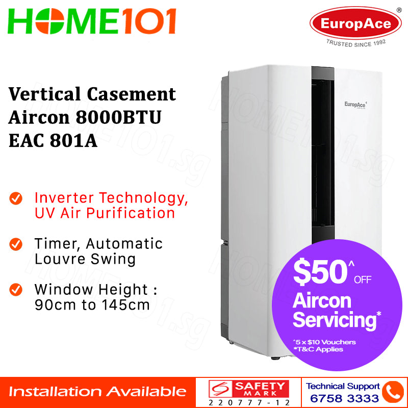 EuropAce Vertical Casement Aircon 8000BTU EAC 801A