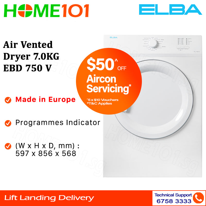Elba Air Vented Dryer 7.0KG EBD 750 V I EBD 750V