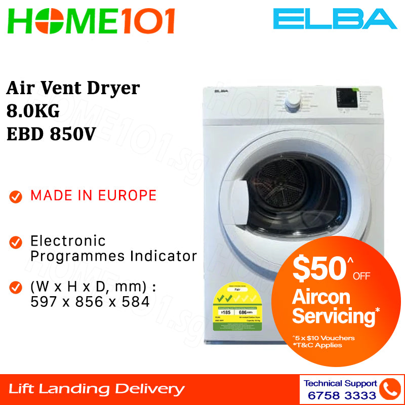 Elba Air Vent Dryer 8.0KG EBD 850V