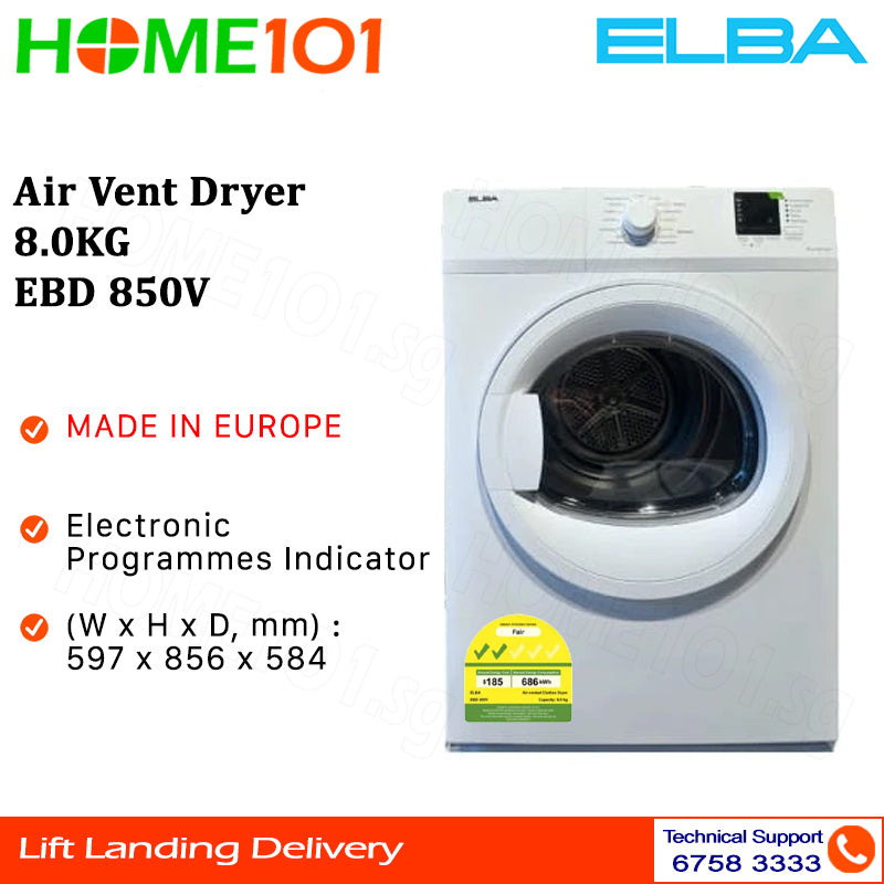 Elba Air Vent Dryer 8.0KG EBD 850V