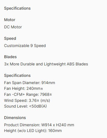 Europace BLDC Motor Ceiling Fan with LED Light & Remote Control 36" ECF36H