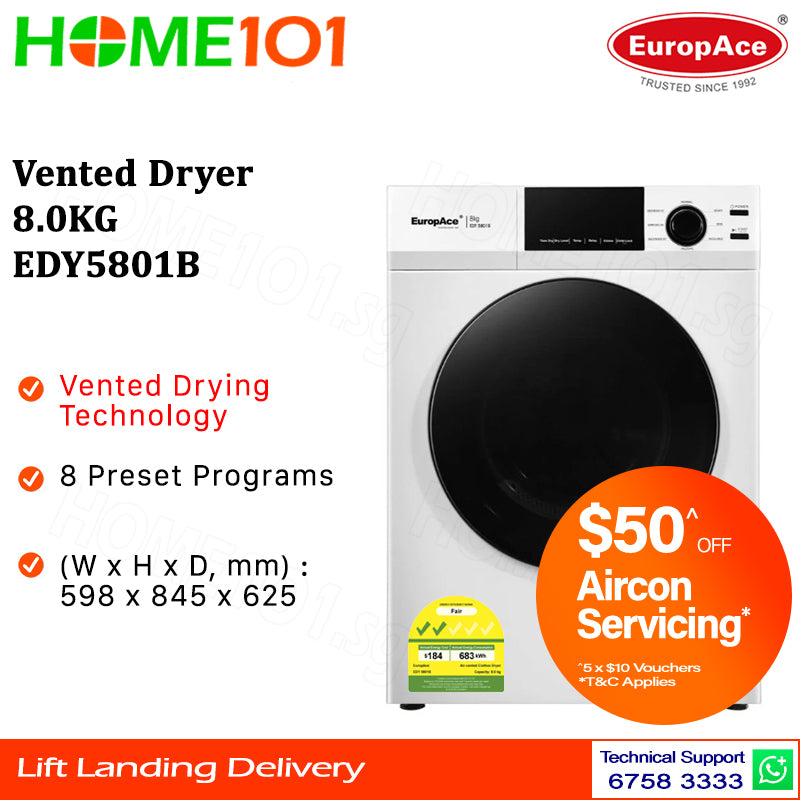 Europace Vented Dryer 8.0KG EDY5801B