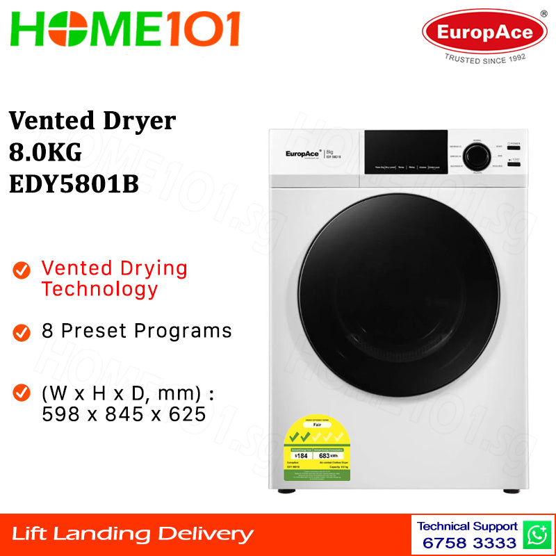 Europace Vented Dryer 8.0KG EDY5801B
