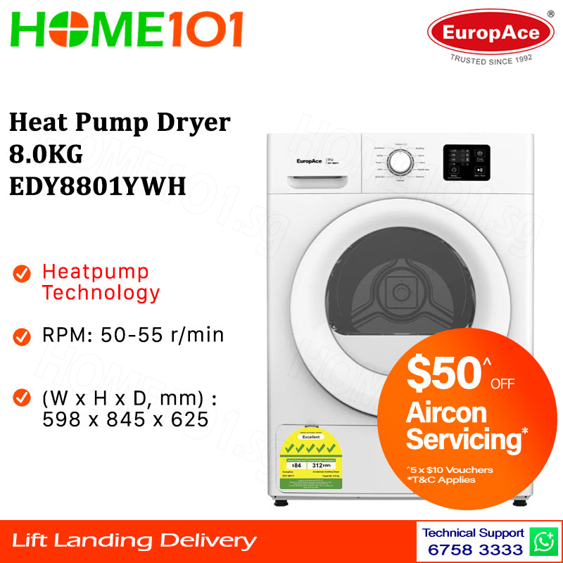 Europace Heat Pump Dryer 8.0KG EDY8801YWH