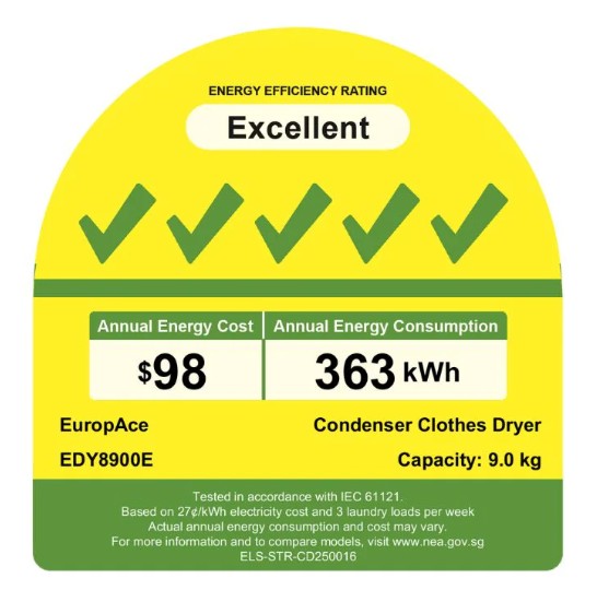 Europace Heat Pump Dryer 9.0KG EDY8900E [EDY8900EGM / EDY8900EWH]