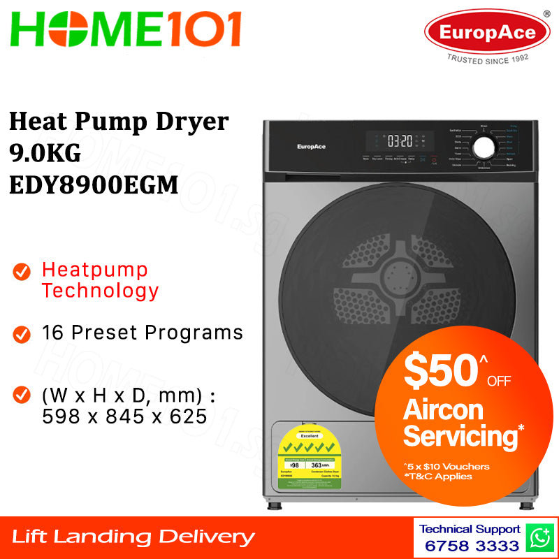 Europace Heat Pump Dryer 9.0KG EDY8900E [EDY8900EGM / EDY8900EWH]