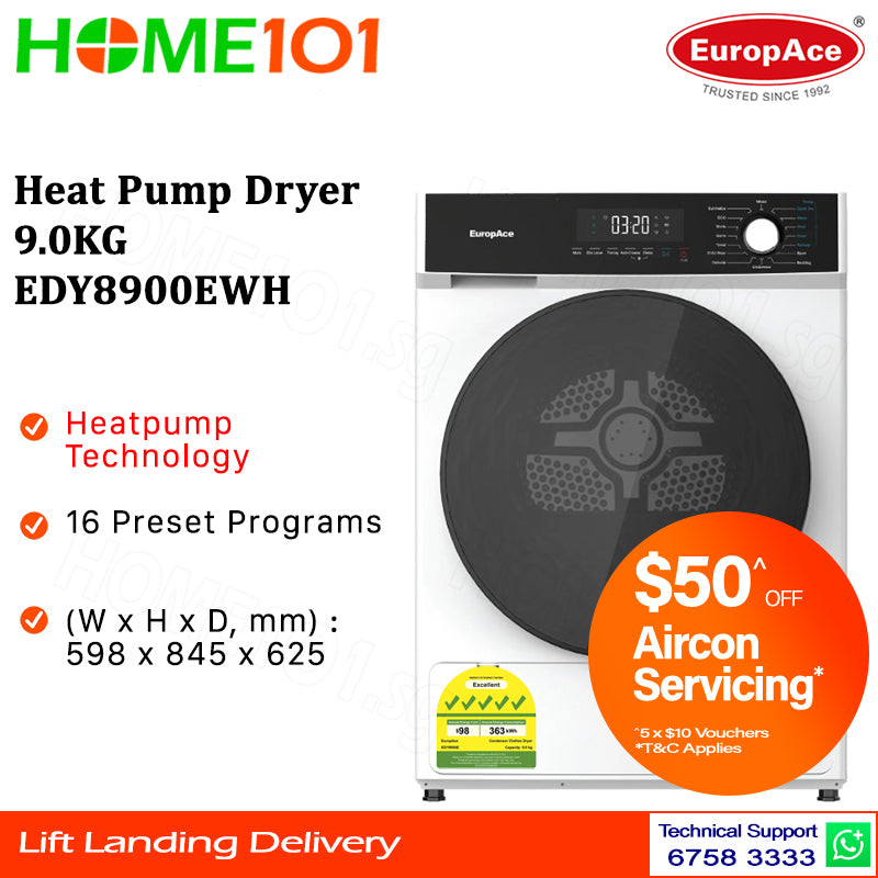 Europace Heat Pump Dryer 9.0KG EDY8900E [EDY8900EGM / EDY8900EWH]