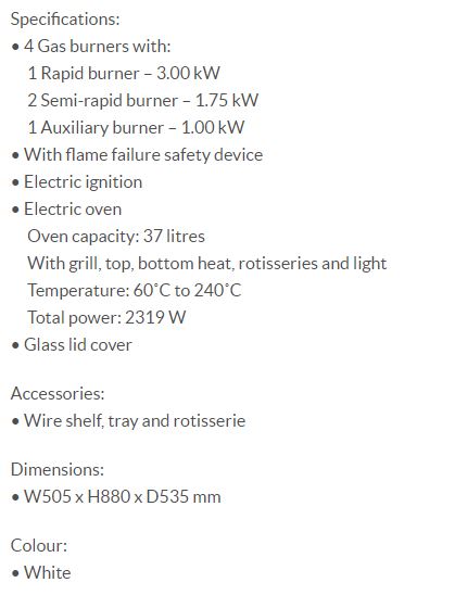 Elba Standing Cooker 50cm with Electric Oven EEC 566