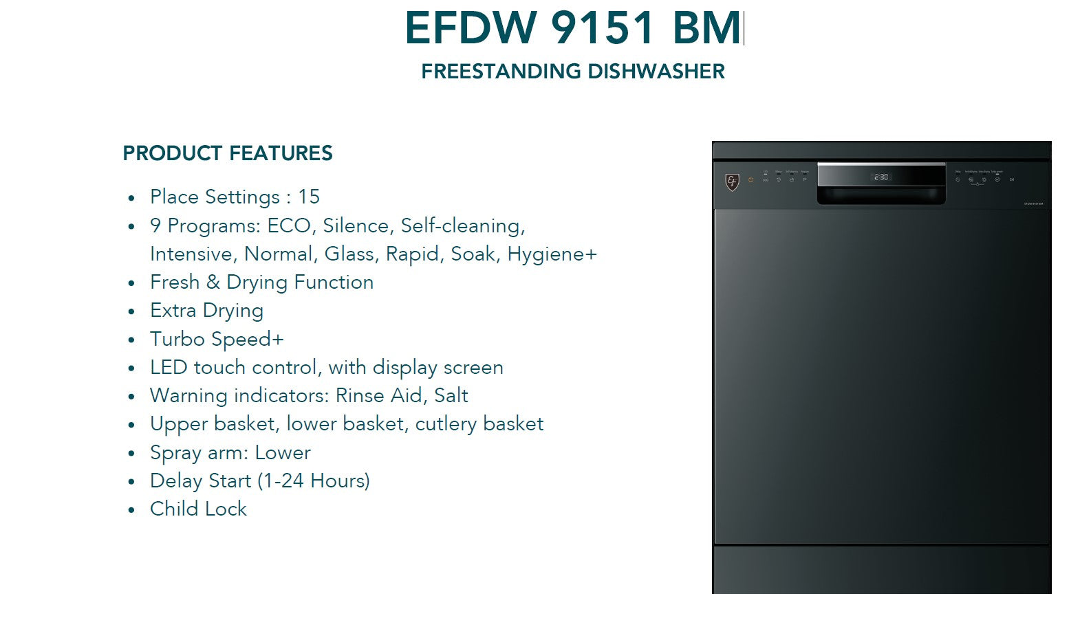 EF Freestanding Dishwasher EFDW 9151 BM