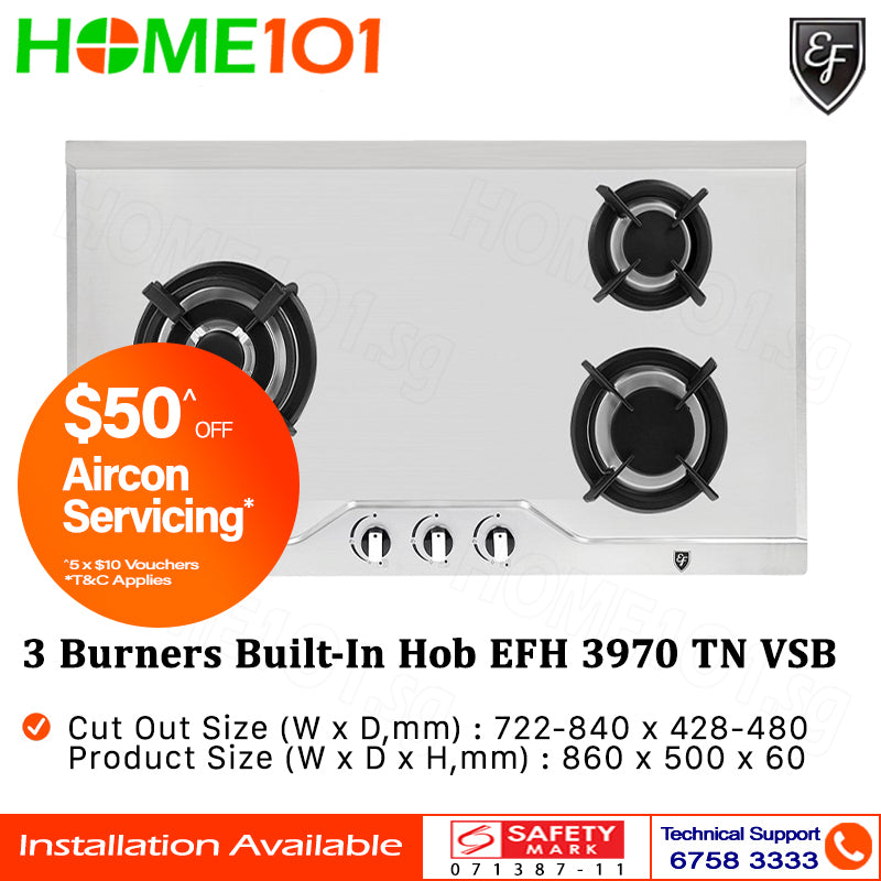 EF Built In Stainless Steel Hob 3 Burners EFH 3970 TN VSB