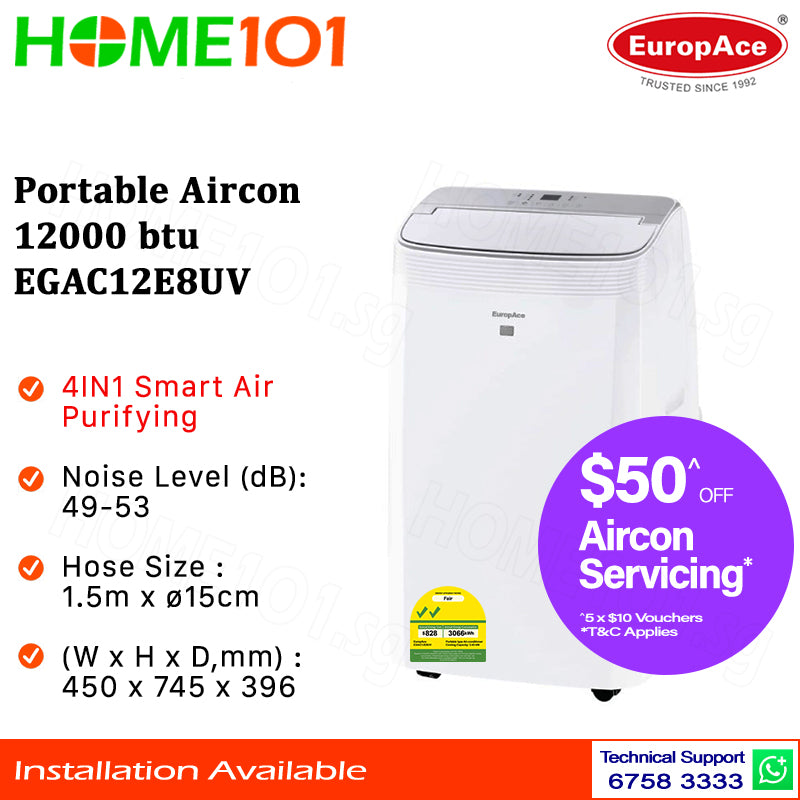Europace 4IN1 Smart Air Purifying Green Portable Aircon 12000BTU EGAC12E8UV