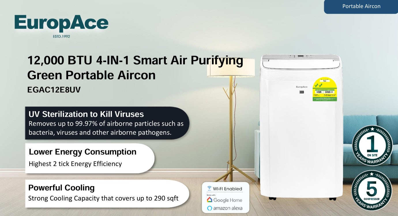 Europace 4IN1 Smart Air Purifying Green Portable Aircon 12000BTU EGAC12E8UV