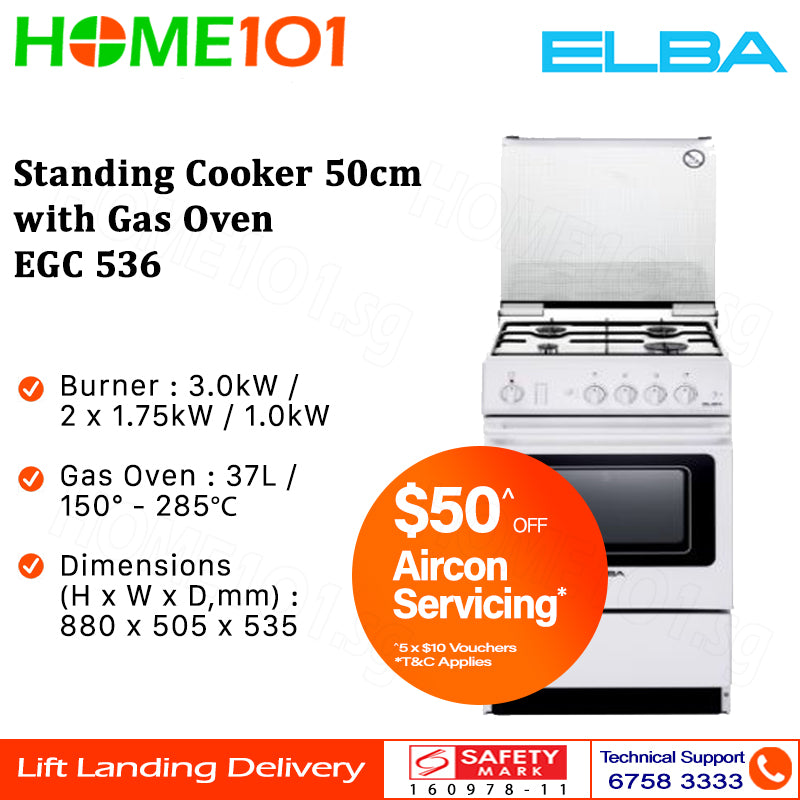 Elba Standing Cooker 50cm with Gas Oven EGC 536