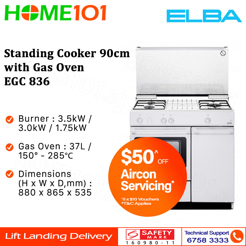 Elba Standing Cooker 90cm with Gas Oven EGC 836