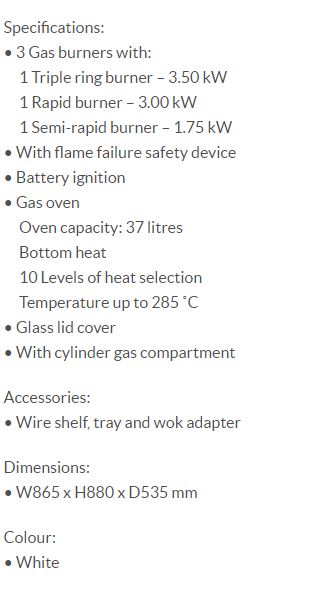 Elba Standing Cooker 90cm with Gas Oven EGC 836