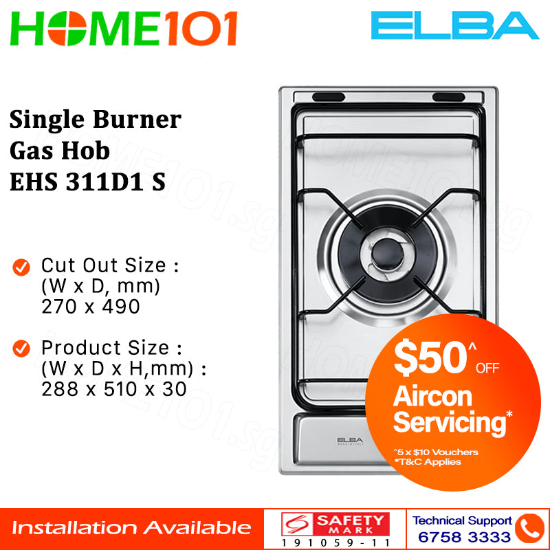 Elba Single Burner Gas Hob EHS 311D1 S