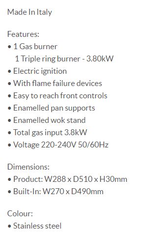 Elba Single Burner Gas Hob EHS 311D1 S