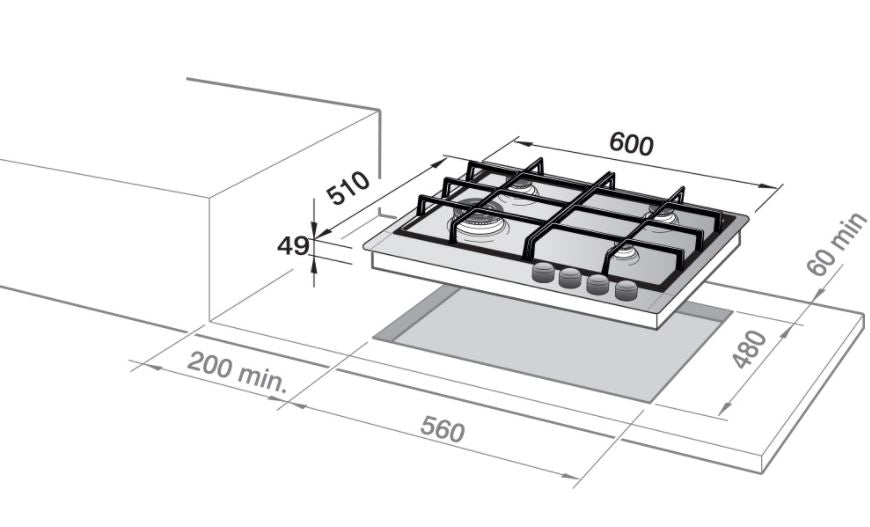 Elba Built In Stainless Steel Hob 4 Burners ELIO 65-445D1