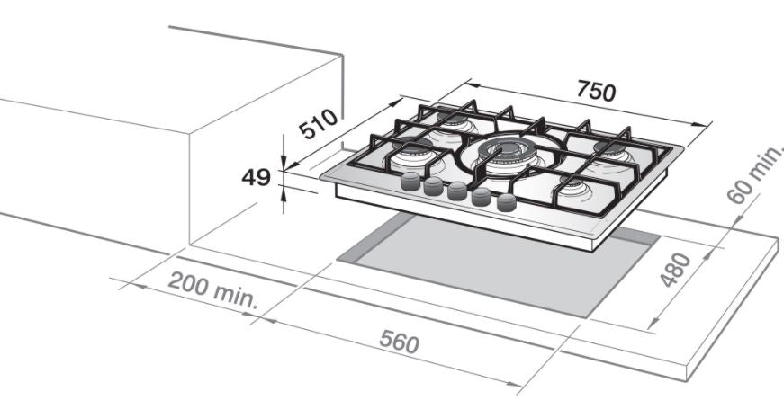 Elba Built In Stainless Steel Hob 3 Burners ELIO 75-300D1