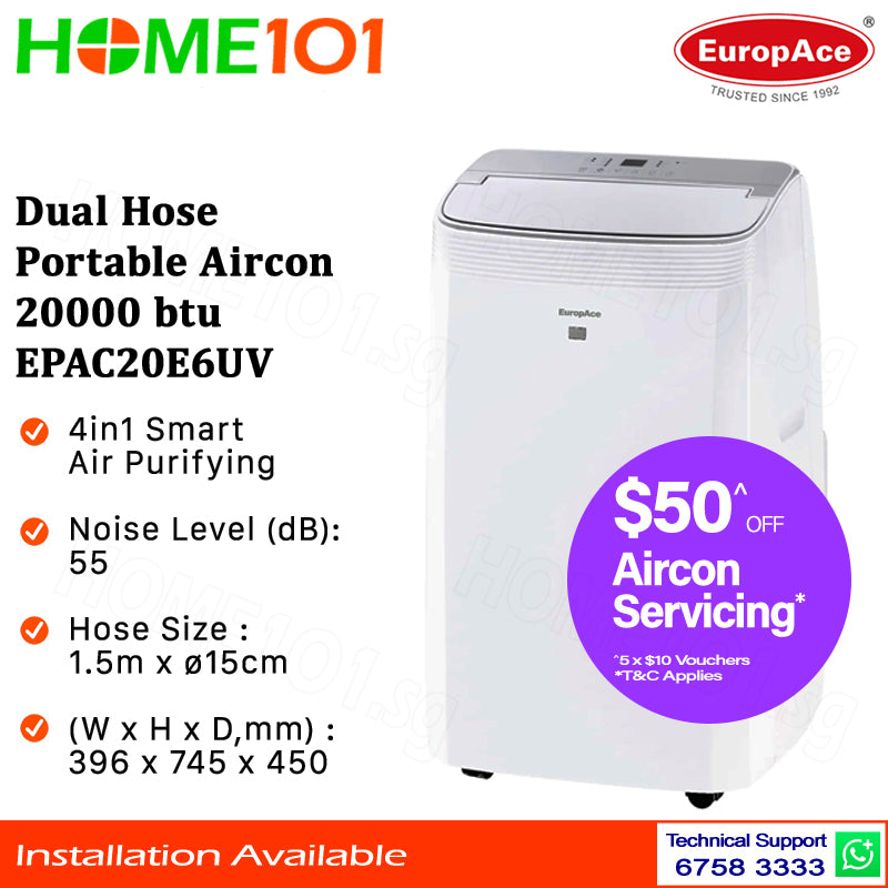 Europace Dual Hose Portable Aircon 20000BTU EPAC20E6UV