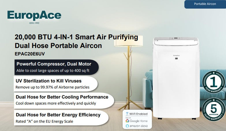 Europace Dual Hose Portable Aircon 20000BTU EPAC20E6UV
