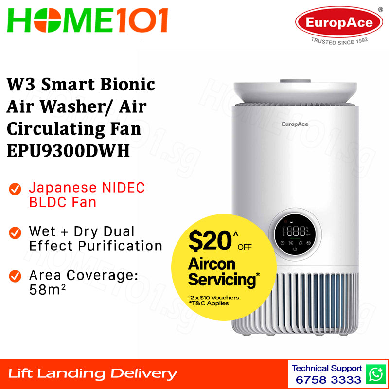 Europace W3 Smart Bionic Air Washer/Air Circulating Fan EPU9300DWH