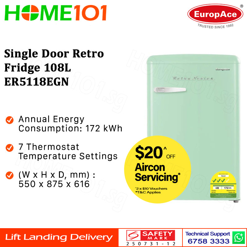 Europace Single Door Retro Fridge 108L ER5118EGN