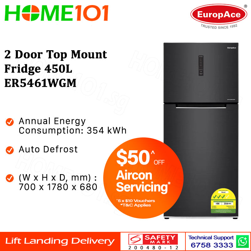 Europace 2 Door Top Mount Fridge 450L ER5461WGM