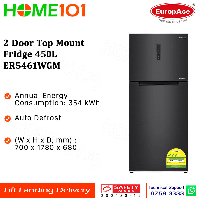 Europace 2 Door Top Mount Fridge 450L ER5461WGM