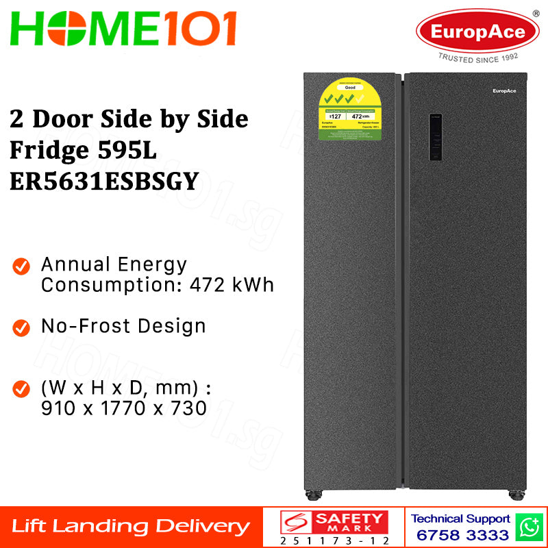 Europace 2 Door Side by Side Fridge 595L ER5631ESBSGY