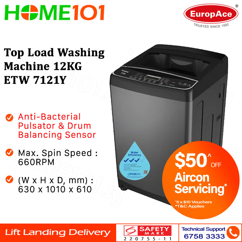 Europace Top Load Washing Machine 12KG ETW 7121Y