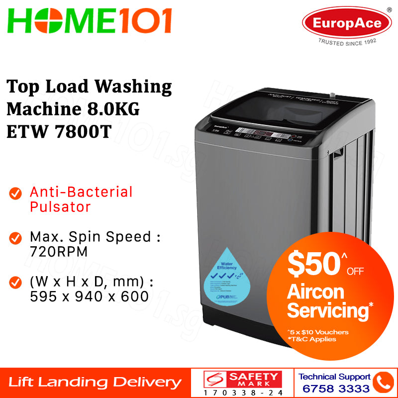 Europace Top Load Fully Washing Machine 8.0KG ETW 7800T