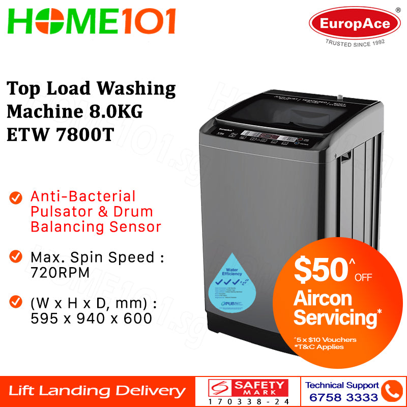 Europace Top Load Fully Washing Machine 8.0KG ETW 7800T