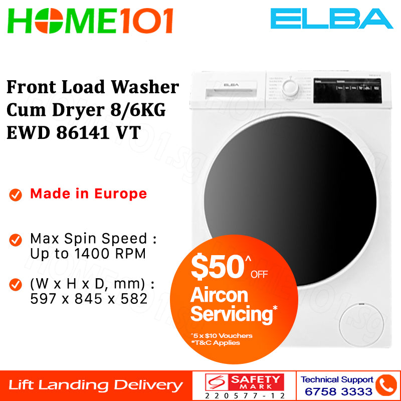 Elba Front Load Washer Cum Dryer 8KG / 6KG EWD 86141 VT