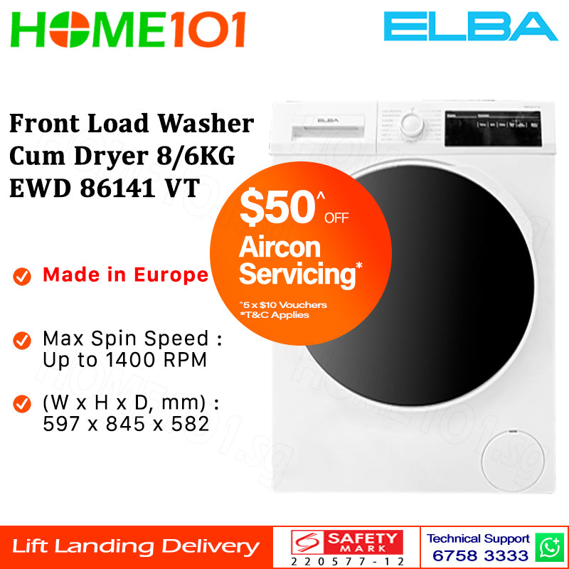 Elba Front Load Washer Cum Dryer 8KG / 6KG EWD 86141 VT