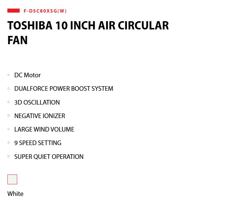 Toshiba Air Circular Fan 10" F-DSC80XSG(W)