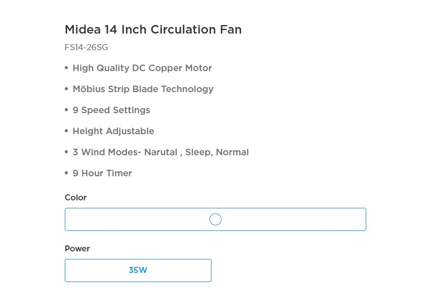 Midea Circulation Fan 14" FS14-26SG