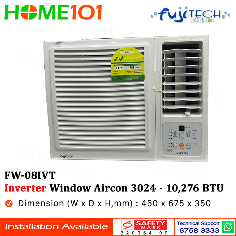 Fujitech Inverter Window Air Con 3024-10276BTU FW-08IVT