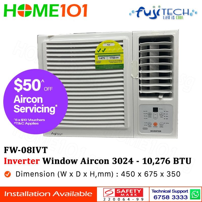 Fujitech Inverter Window Air Con 3024-10276BTU FW-08IVT