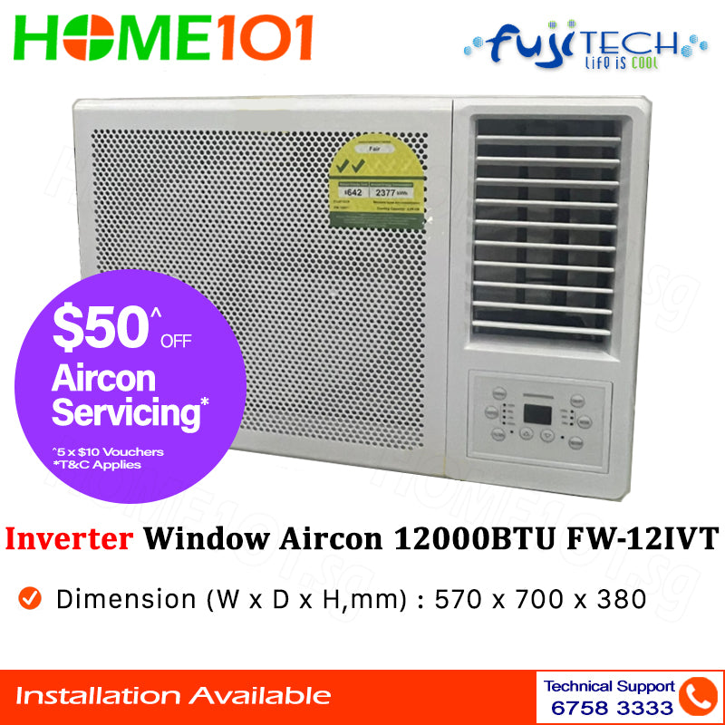 Fujitech (Pre-Order) Inverter Window Air Con 12000BTU FW-12IVT *NO INSTALLATION*