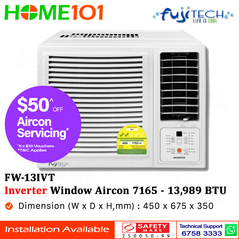 Fujitech Inverter Window Air Con 7165-13989BTU FW-13IVT