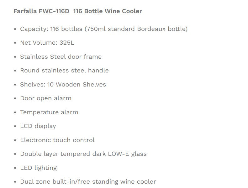 Farfalla Wine Cooler 325L FWC-116D (116 Bottles)