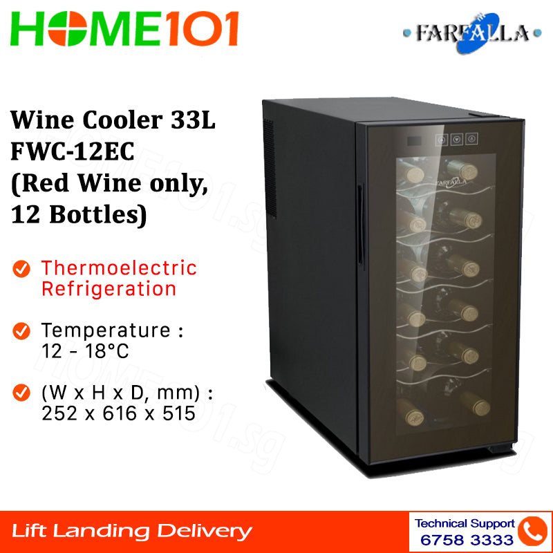 Farfalla Wine Cooler 33L FWC-12EC (Red Wine Only, 12 Bottles)